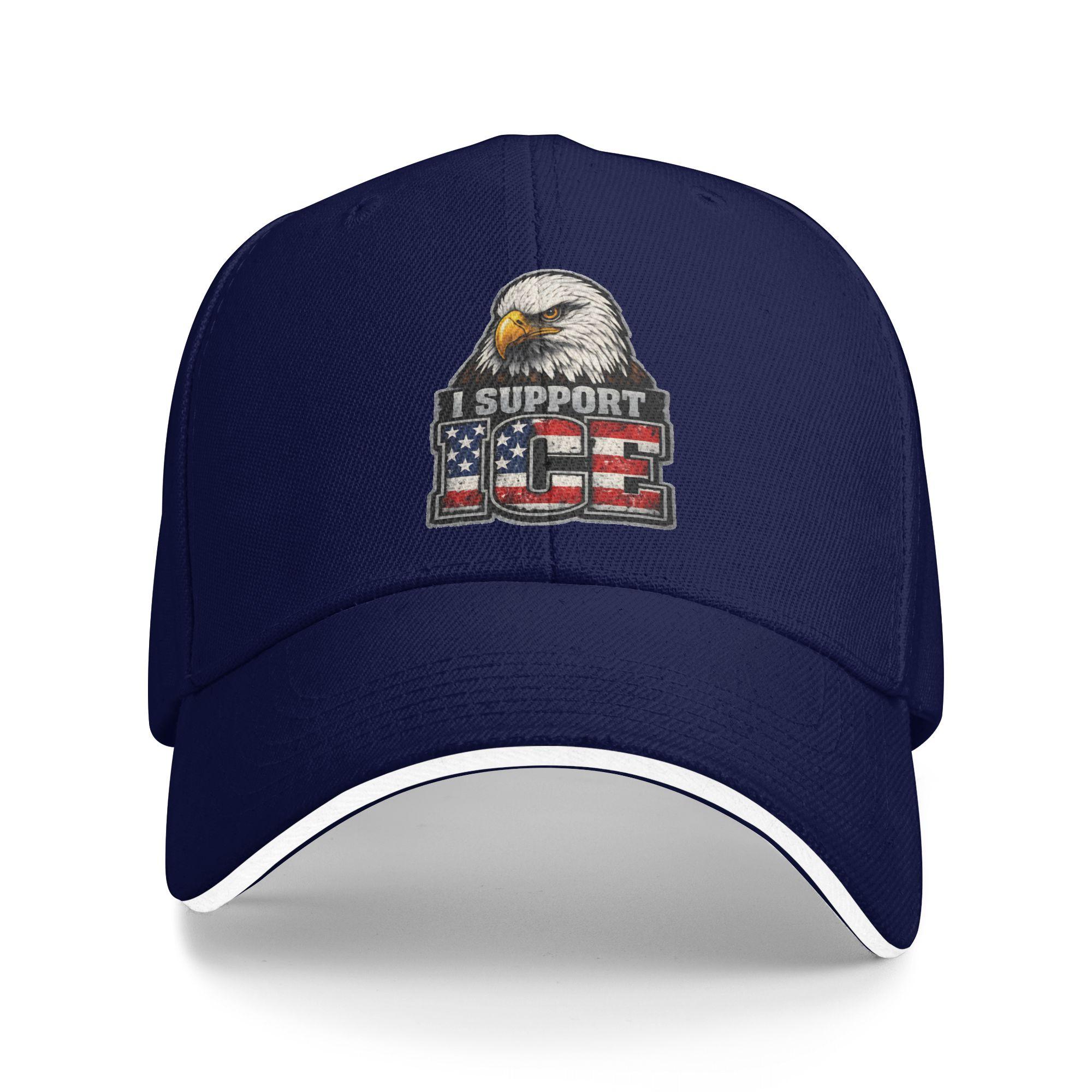 

I Support ICE Patriotic American Flag Bald Eagle Baseball Cap Kpop Rock Hot Sale Trucker Hat Men Trendy Design Baseball Caps As Picture