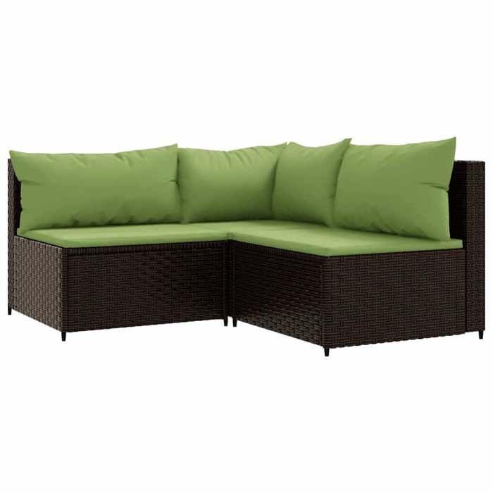 VidaXL Garden Lounge Set 3 Pcs with Brown Wicker Cushions, Outdoor Lounge Set, Furniture Set 319828