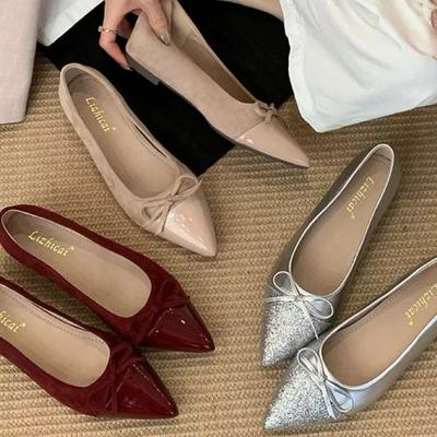 Fashion Women Flats New Bow Tie Flats Shoes for Women Ballerinas Pointed Toe Slip On Flat Lazy Loafers Casual Comfortable Sneakers Women