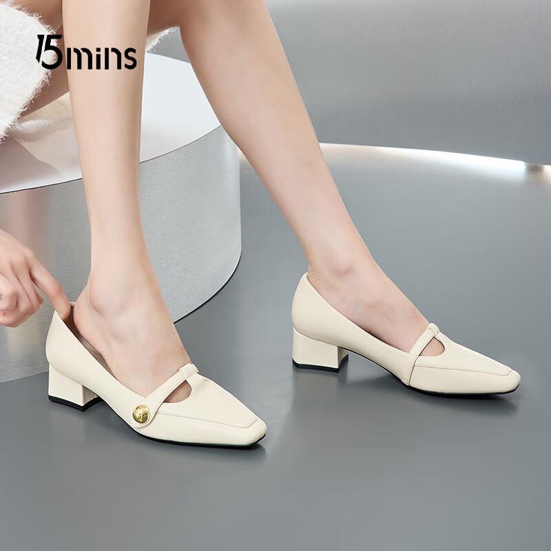 Women s French Retro Pointed Toe Block Heel Mary Jane Pumps 38