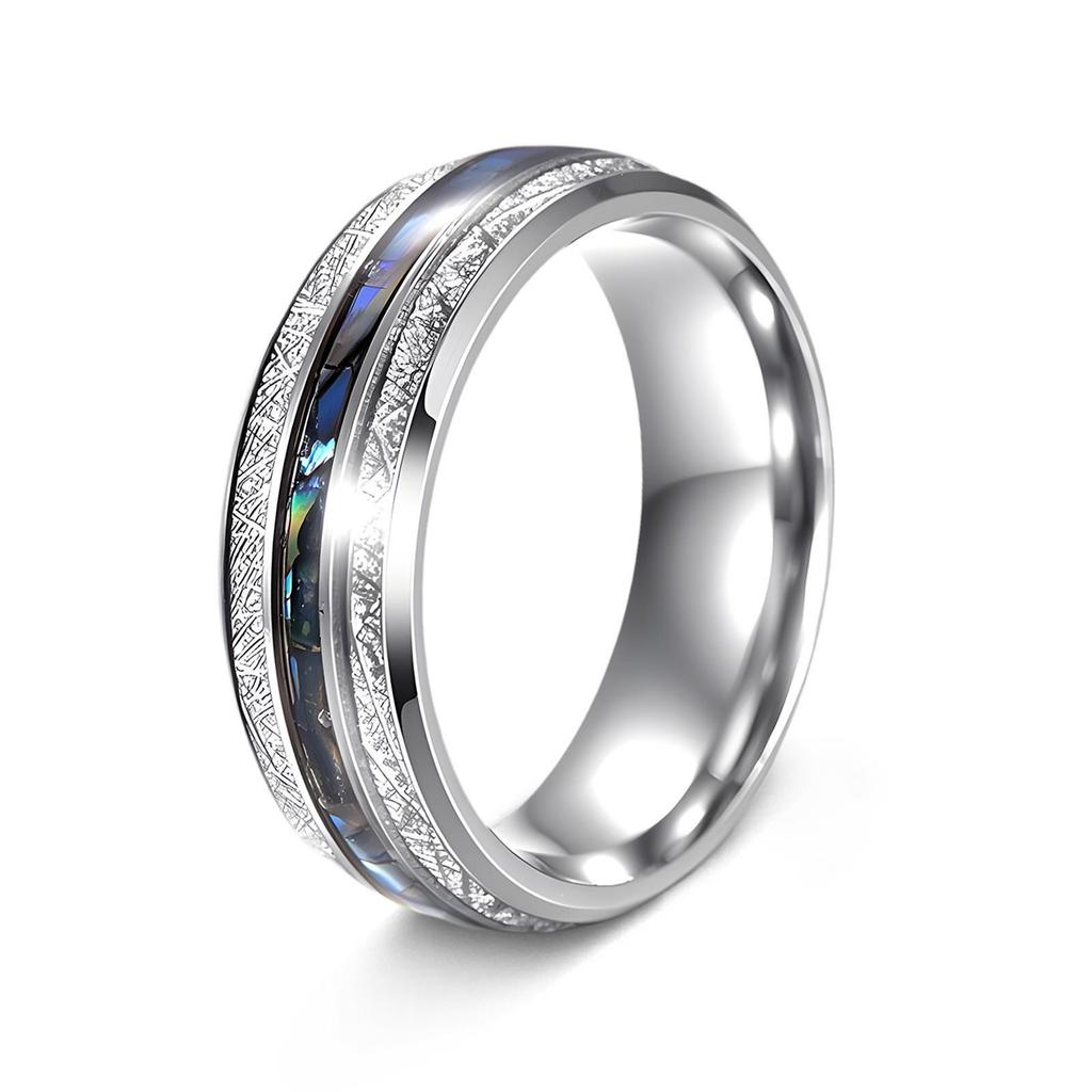 Men's Titanium Steel Ring with Acacia Wood & Abalone Shell Inlay