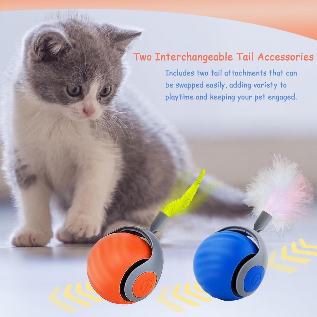 Cat Interactive Ball Toy Electric Cat Ball Toys Automatic Rolling Ball Faux Tail Rechargeable Smart Pet Interactive Toy Dog Cat Training Imitate Mouse
