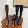 Street Style Stretch Women Knee High Boots Fashion Elegant Square Toe Shoes Women's Modern Flats Long Booties
