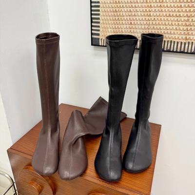 Street Style Stretch Damen Kniehohe Stiefel Mode Elegante Schuhe mit quadratischer Spitze Moderne Flats Lange Booties