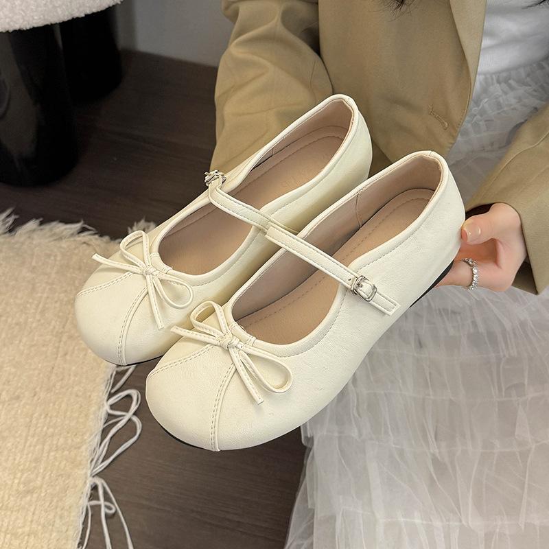 French Flat-bottomed Ballet Single Shoes Female 2025 New Temperament Bow Fairy Style Word Belt Mary Jane Shoes