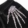 Retro Schädel Hand Knochen Stickerei Gewaschen Herren Jeans Hosen Y2K Gerade Casual Oversize Denim Hosen Lose Streetwear Pantalones
