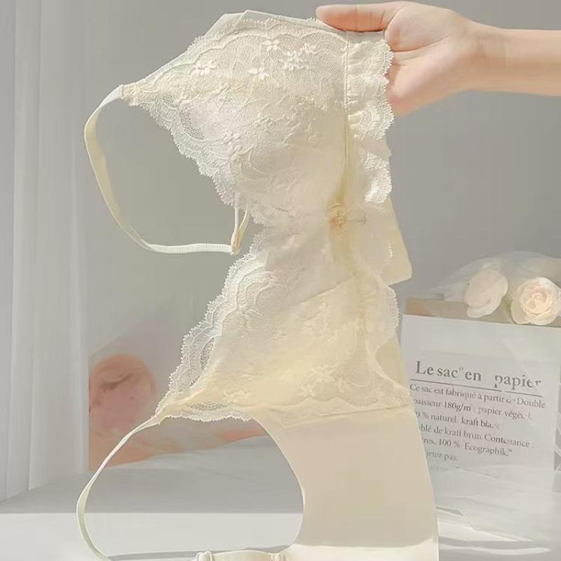 Underwear women's big breasts show small exquisite lace ultra-thin breathable hole cup gathered side closed no steel ring bra