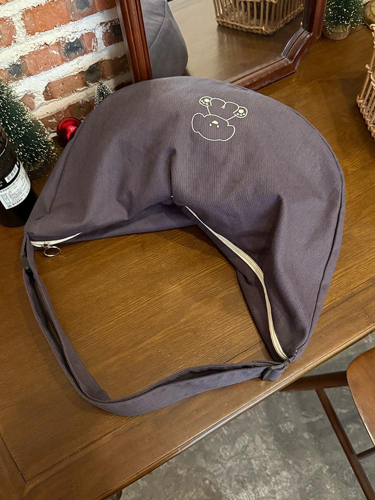 

Корейская вместительная сумка-мессенджер с вышивкой щенка, новая повседневная универсальная плечевая сумка-тоут, нишевая холщовая сумка для поездок на работу темно-серого