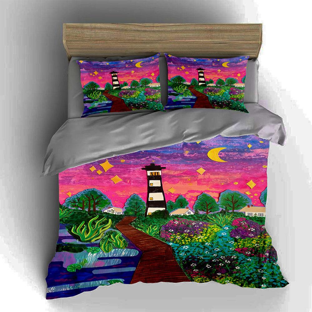 Lighthouse, Colorful Landscape. Bedding Duvet Cover Sets Duvet Covers Pillowcases Gifts (1 * Duvet Cover 2 * Pillowcases, Without Duvet Insert)