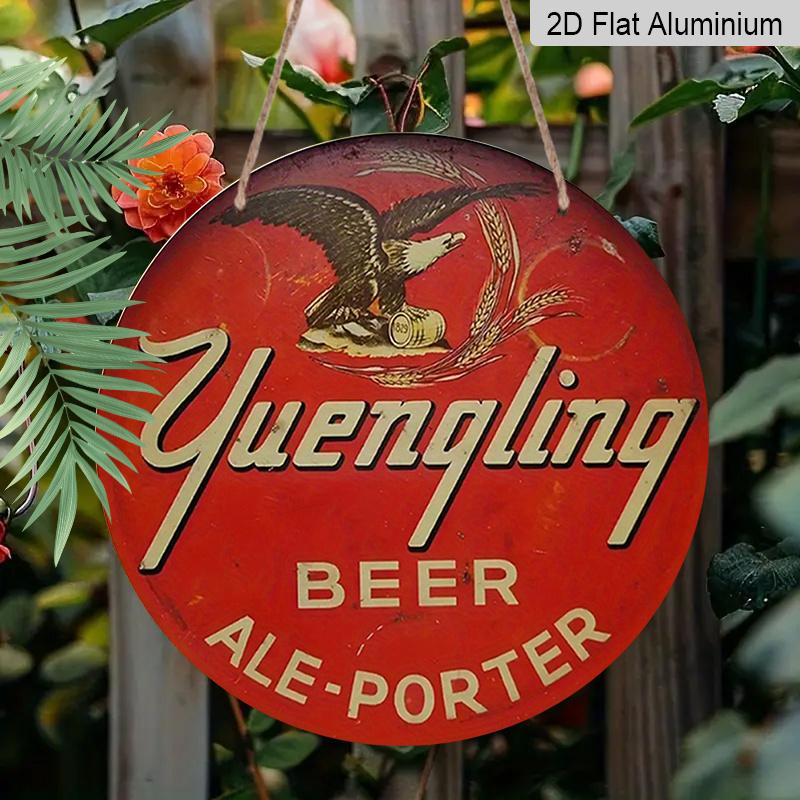2D Flat, 1pc Yuengling Beer Vintage Round Metal Sign - Eagle & Barrel Design, Red & White Retro Wall Art, Durable Aluminum Sign with Pre-Drilled