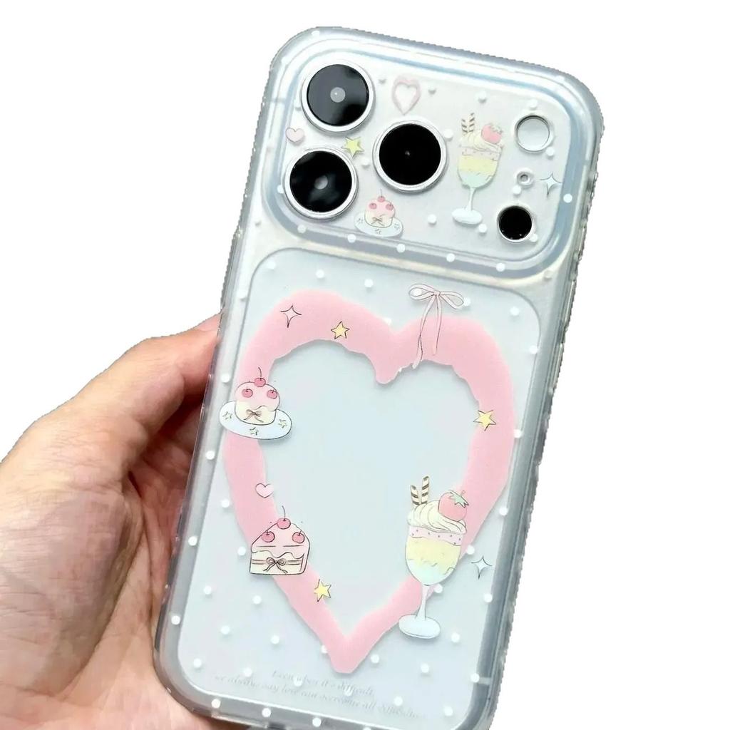 Ins Polka Dot Love Cake Is Suitable for Apple 16/17Pro Mobile Phone Case iPhone15 Side Love 14/13 Soft