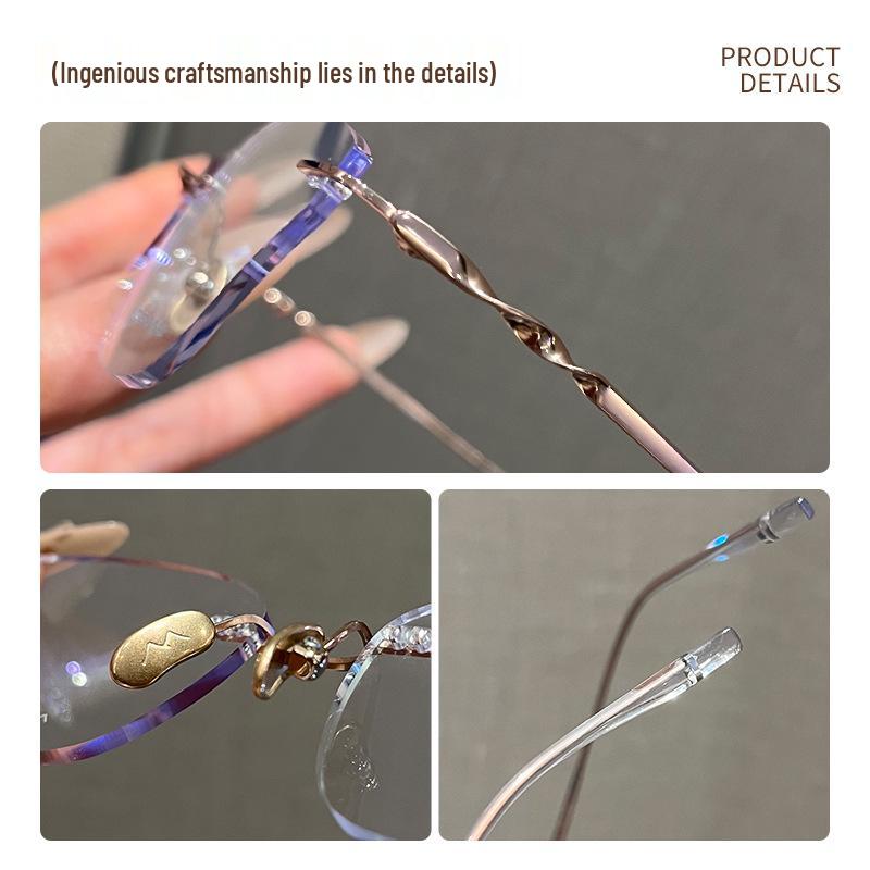 Damen Luxuriöse Ultraleichte Titan Myopie Cat-Eye Randlose Brille mit Schmetterlingsdesign