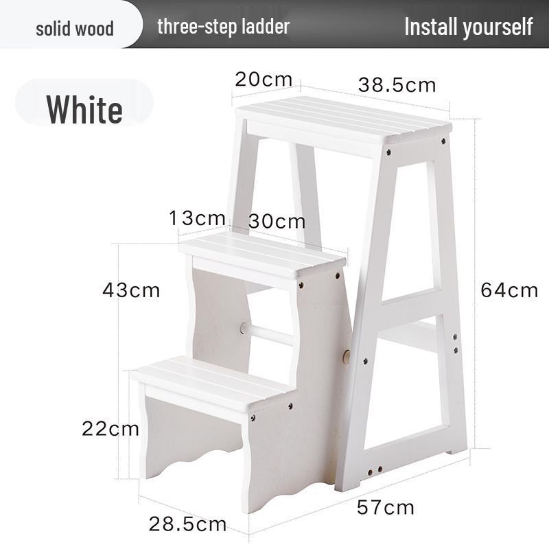 Solid Wood Multifunctional Folding Ladder-Chair: Indoor Portable 4-Step Stool & Climbing Ladder