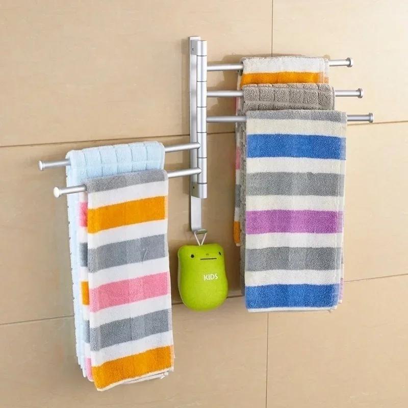 Bathroom Kitchen Wall-mounted Towel Polished Rack Holder Hardware Stainless Steel Punch Free Foldable Rotating Towels Racks