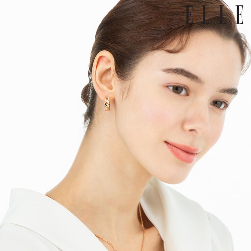 14K Half Cubic One-Touch Earrings (Gold Pin) ELGPEE370