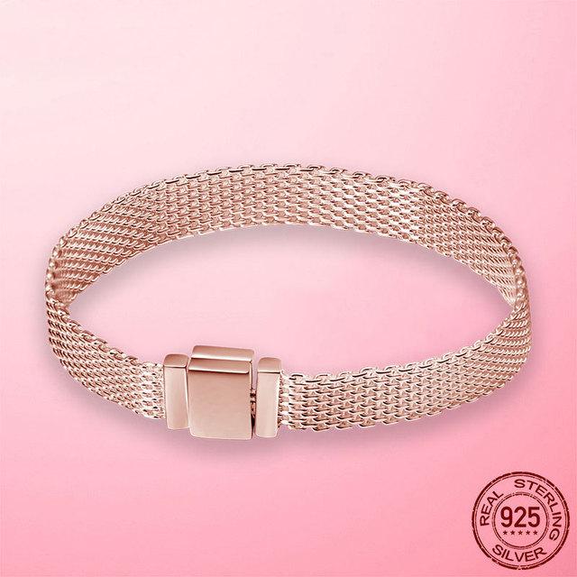 Armbånd 925 Sølv & Rosegull Kubisk Zirkonia Lås Refleksjon Armbånd for Kvinner Armbånd Sølvsmykker