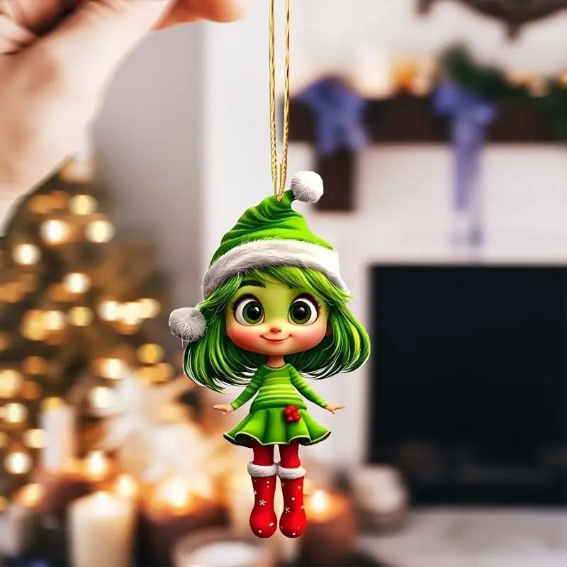 Decor Car Girl Acrylic Keychain With Christmas Hat For Auto Interior Enhancement
