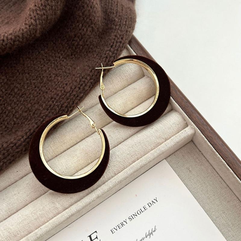 Vintage Flocked Round Hoop Earrings Simple Versatile Fashion Jewelry For Women