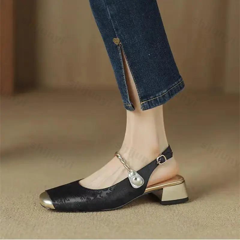 Fashion Satin Luxury Square Toe High Heels Women Fashion Designer Sandals Women Green Slingback Party Dress Shoes Muller Pumps Women