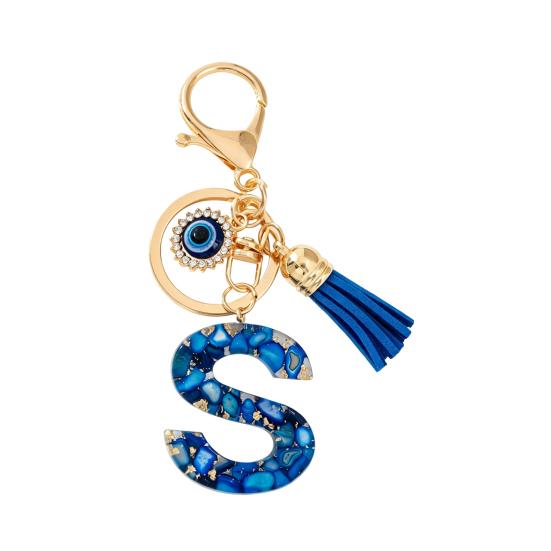 Blue Series Keychain Pendant Initial Letter Key Chain with Eyes Tassel Design