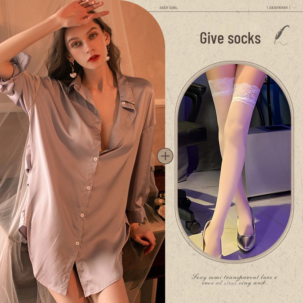 Übergröße Spitze Mesh Boyfriend Hemd - Sexy Dessous Loungewear für Frauen