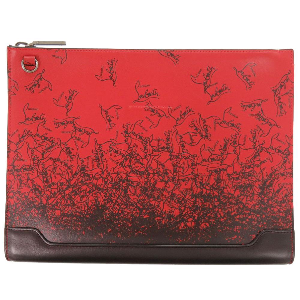 Used AUTHENTIC Christian Louboutin 2Way Sky Pouch Shoulder Bag Red/Black Leather