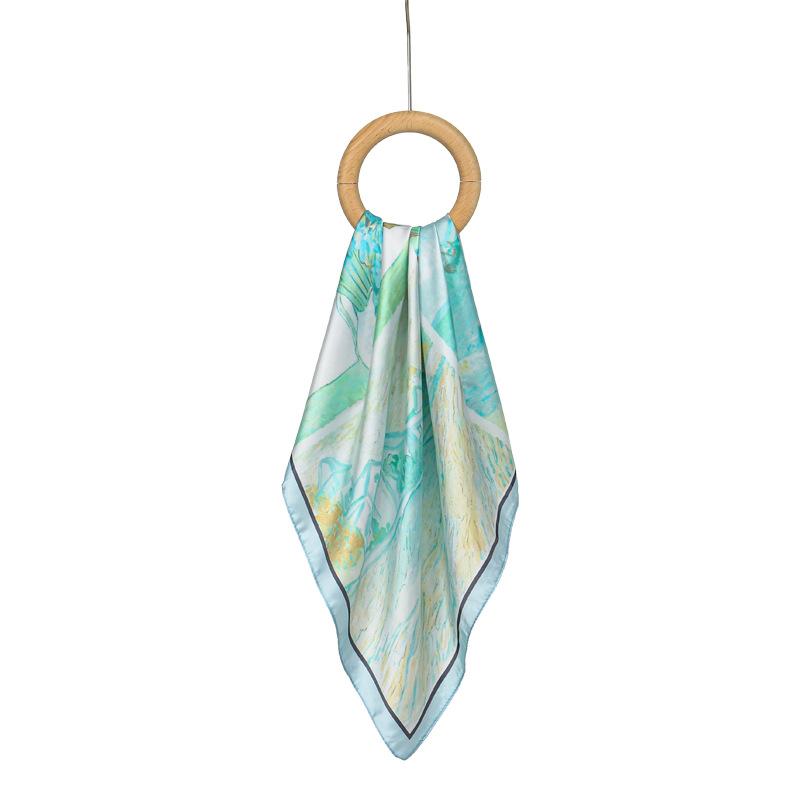 Suhang green oil painting satin scarf small square scarf women's landscape printing neck jewelry neck silk scarf scarf high sense