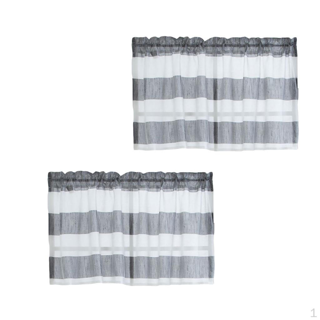 

2xПолосатый короткий ламбрекен для окна, шторы для карниза, кухня, серый_ 74x60см