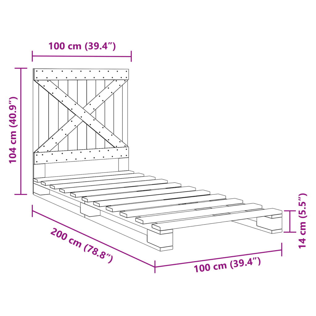 Solid Wood Bed with Headboard 100 x 200 cm Pine