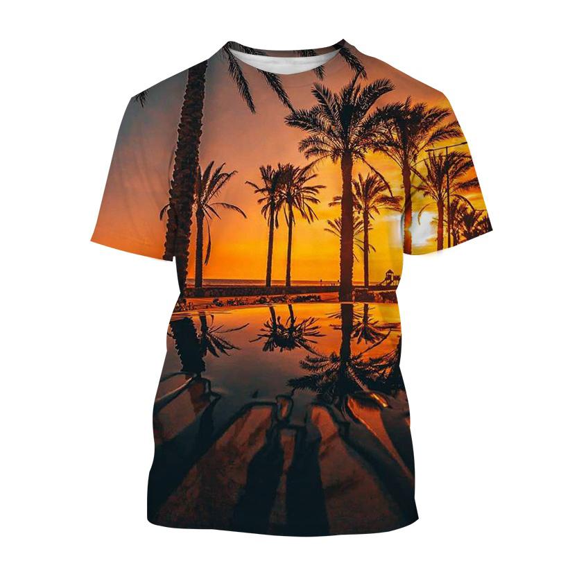 Hawaiian Style T-Shirts Palm Tree Pattern 3D Print Men Women Short Sleeve T Shirt Oversized Harajuku Y2k Tees Man Tops Clothing