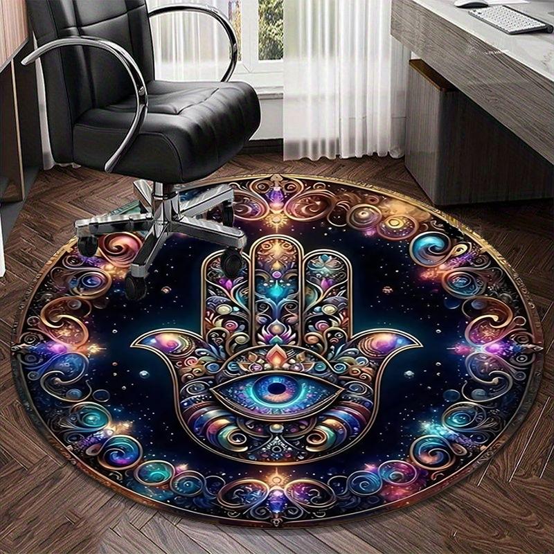 Alfombra redonda con diseño de mano de Fátima dorada, Cojín para silla, Alfombra redonda para entrada, Alfombras redondas suaves para sala de estar, dormitorio, decoración de alfombra circular, regalos