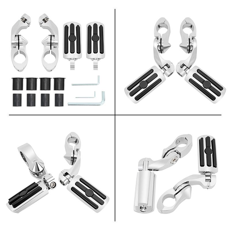 1.25" Highway Footpegs Short Angled Adjustable Highway Pegs W/1-1/4" Engine Guard Chrome for Harley Honda Kawasaki Suzuki Yamaha