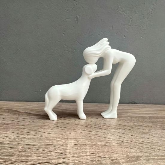 Escultura de Mujer y Perro Impresa en 3D para Mesa Figura de Mujeres Besando a un Perro para Decoración de Estante de Escritorio de Oficina en Casa