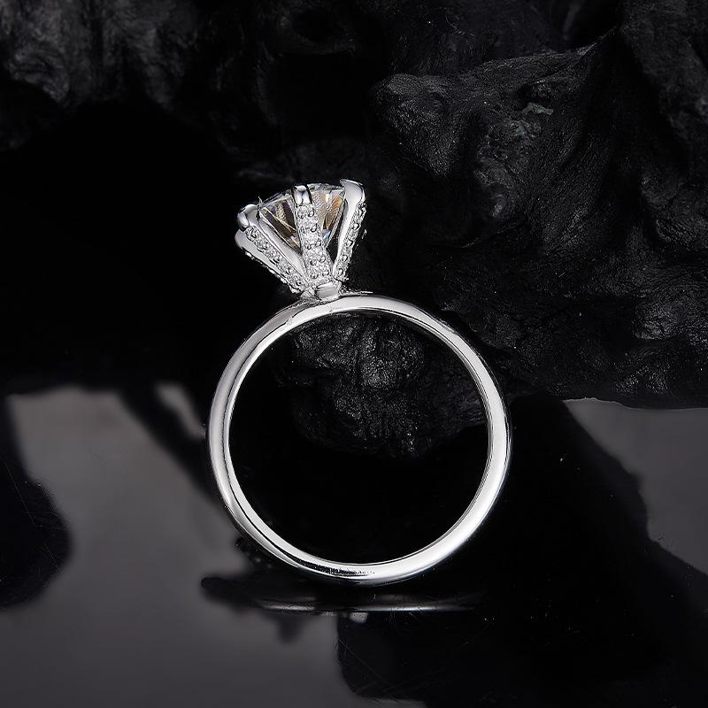 18K Plated S925 Sterling Silver Six-Prong Moissanite Engagement Ring Size 7