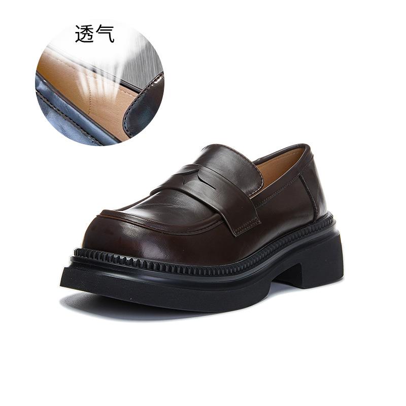 New loafers women's 2025 spring thick heel one-pedal single shoes British style small leather shoes casual versatile women's shoes trend