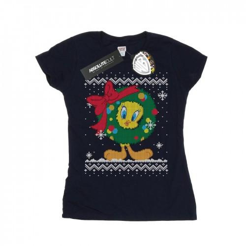 

Looney Tunes Womens/Ladies Tweety Pie Christmas Fair Isle Cotton T-Shirt білий
