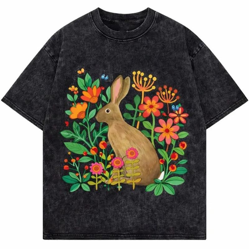 Boho Vintage Washed Letter Floral Print T-Shirt Retro Mother's Day Bow Graphic Tee Casual Loose Fit Short Sleeve Tops for Women
