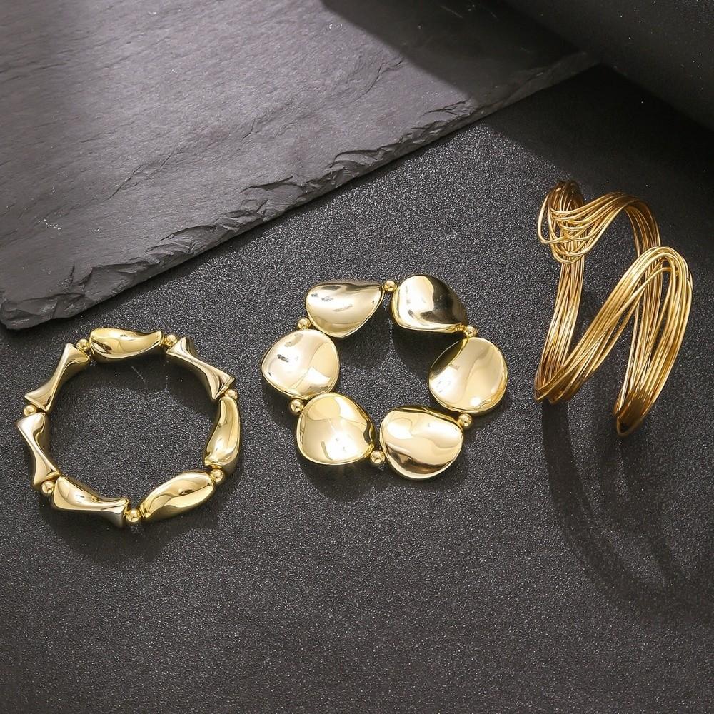 3 Pcs/Set Exaggerated Geometric Bangle Metal Women's Hand Bracelet Delicate Bracelet Set  Women