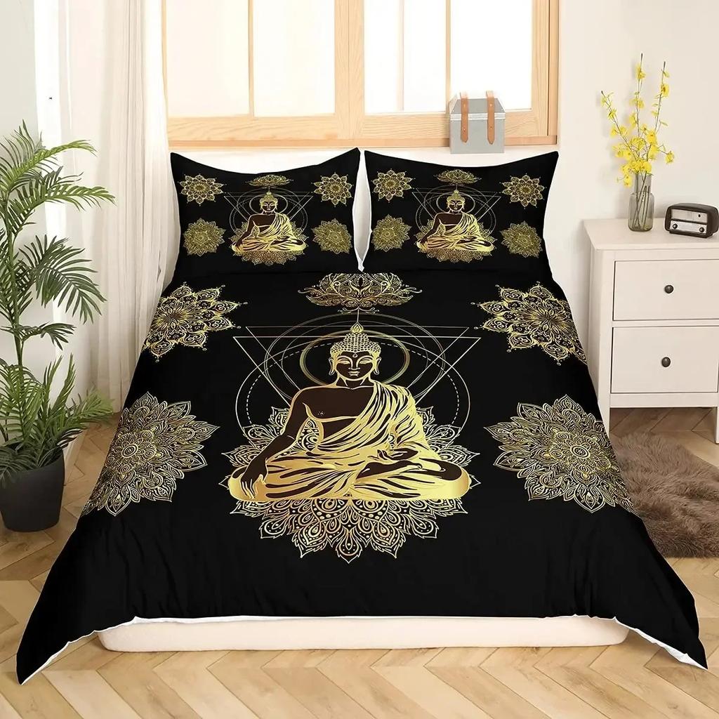 Gold Hamsa Hand Boho Chic Mandala Comfortable Duvet Quilt Cover Pillowcase Bedding Set Children Bedroom Decoration Home Textile