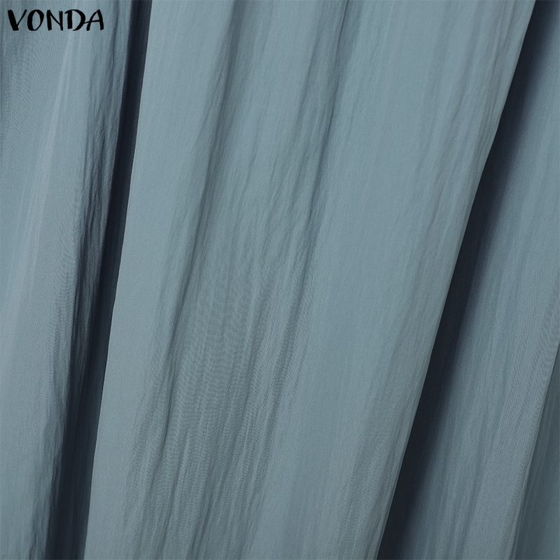 VONDA Vintage Women Stand Neck Short Sleeve Embroidery Patchwork Long Dress