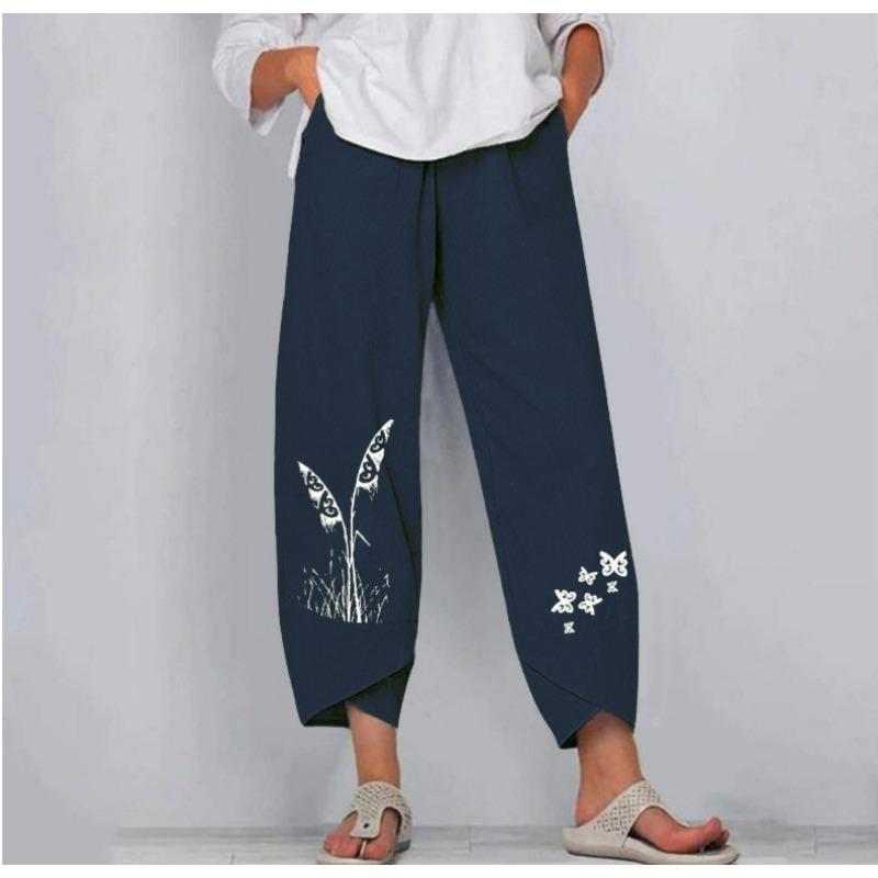 Damenmode, lässig, einfarbig, bedruckt, Hosen und Caprihosen