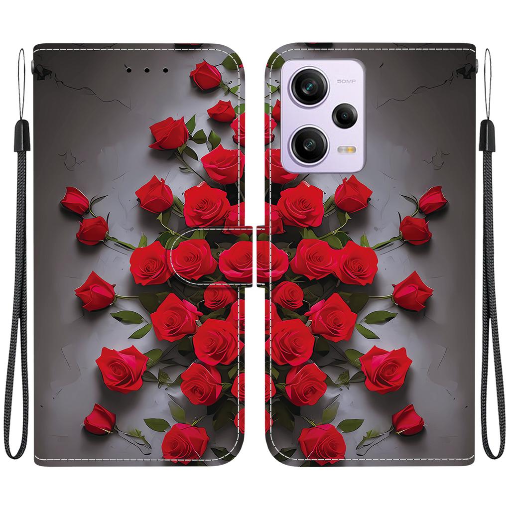 Handmade PU Leather Flip Case for Redmi Note 12 Pro/Xiaomi Poco X5 Pro Anti-Slip Shockproof Cover with Wrist Strap & Heart/Rose Cat Designs