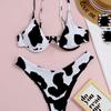 Beach White Cow Print Gathered Split Swimsuit