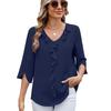Chemise ample en mousseline de soie à manches mi-longues et à volants pour femme, nouvelle collection printemps et été, couleur unie