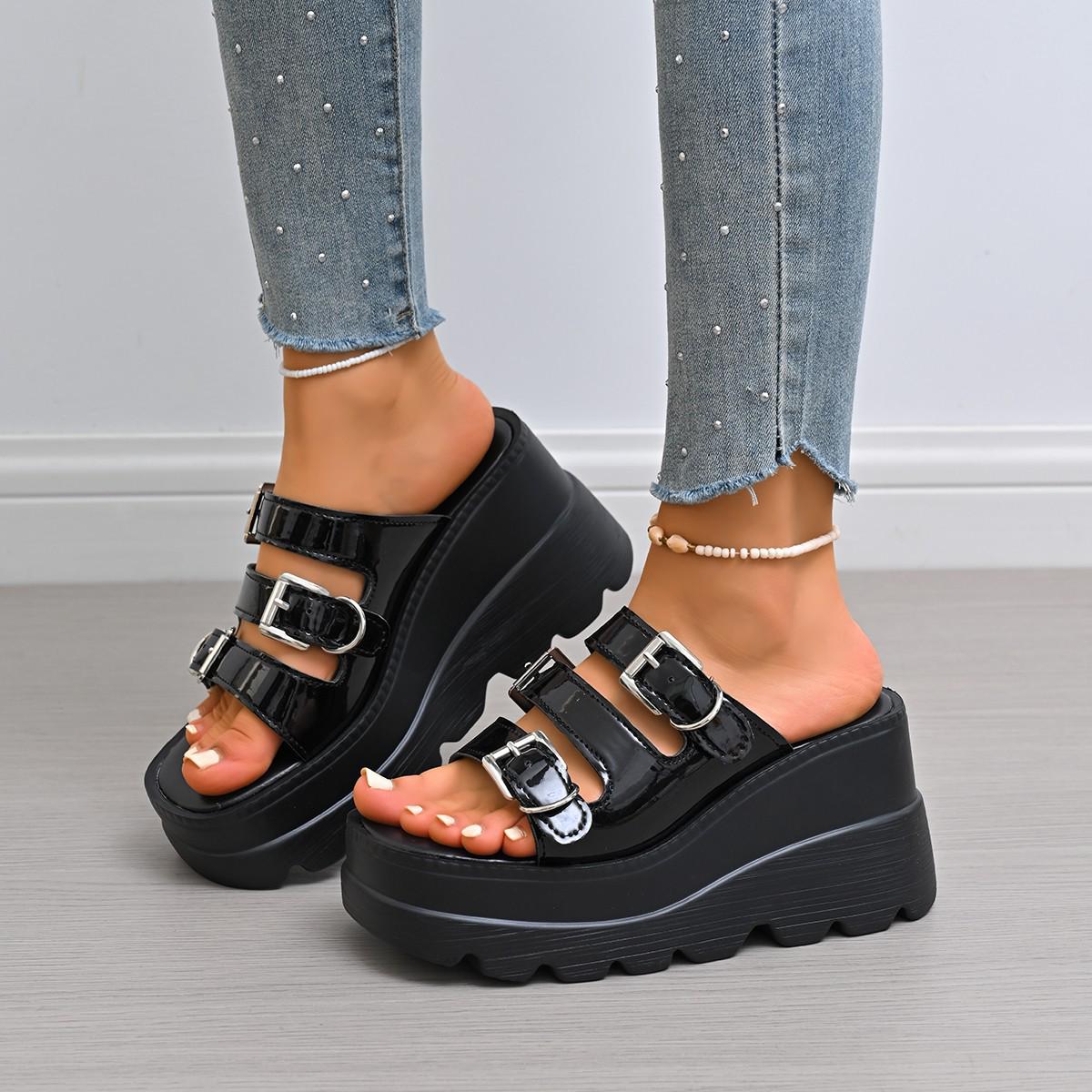 2026 Spring Plus Size Women s Rhinestone Slip-On Platform Sandals 41
