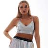 Womens Shiny Metallic Bustier Tanks Top Spaghetti Strap Camisole Vest Bra  for Party Club