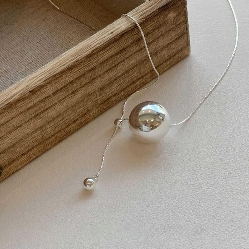 New 925 Silver Smooth Bead With Snake Chain Long Pendant Necklaces for Women Aesthetic Tassel Clavicle Chain Choker Fine Jewelry