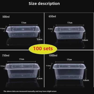 Eco-Friendly 1000ML Transparent Rectangular Disposable Lunch Box