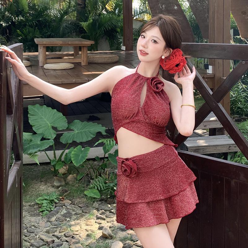 

Элегантный серебристый купальник-бикини из двух частей с юбкой - консервативный стиль для женщин M