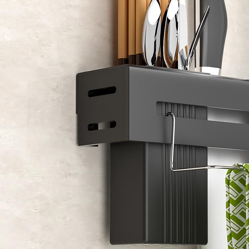 Wall Mounted Knife Holder Stainless Steel Shelf Kitchen Nail-Free Storage Rack Cutlery With Hook Kitchen Cabinet Organizer